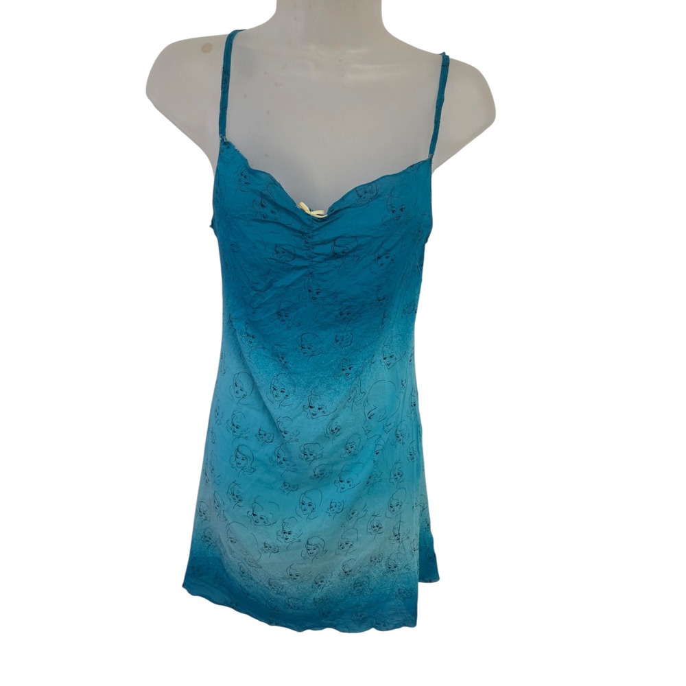 Laura Urbinati Teal Ombre Silk Blend Graphic Face Print Slip Dress Size 40